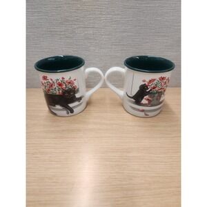 Vtg Set 2 Potpourri Press Kitten Cat Poppies Mug Coffee Cup Retro Double Sided